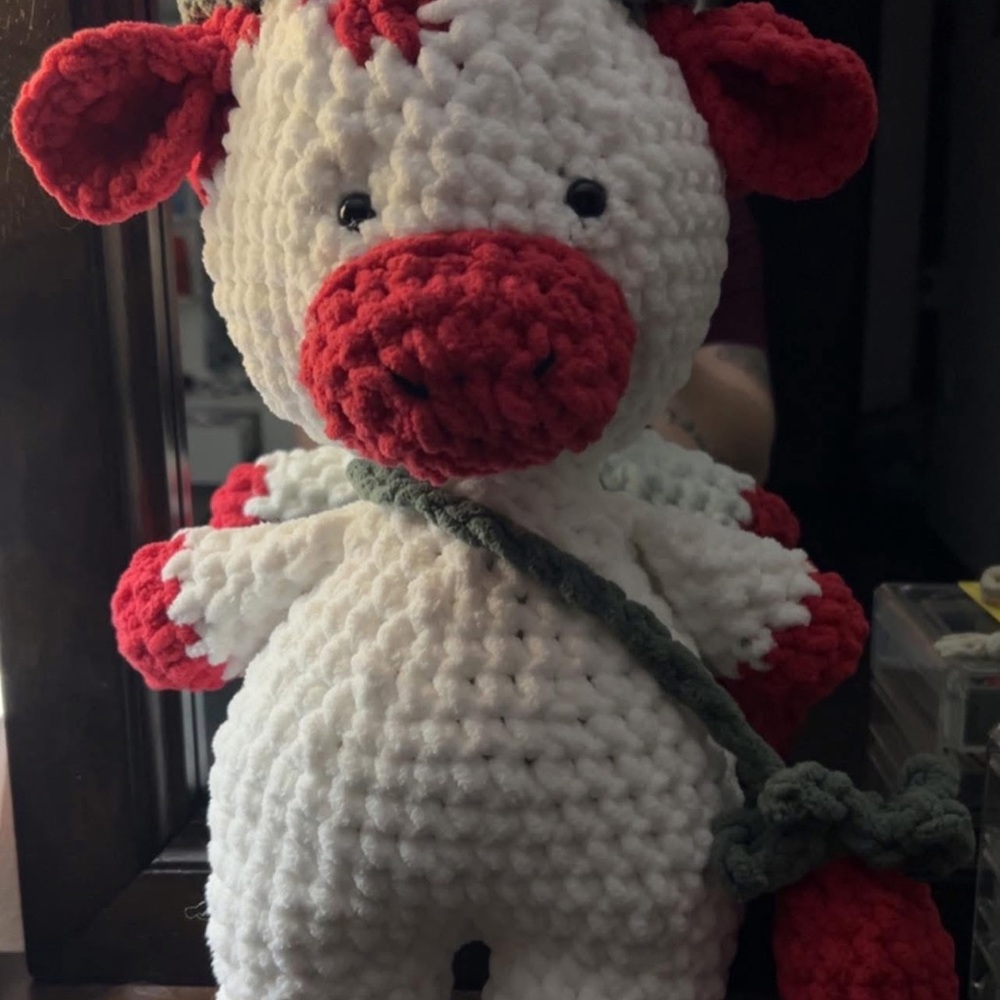 Handmade Crochet Strawberry Cow Plush